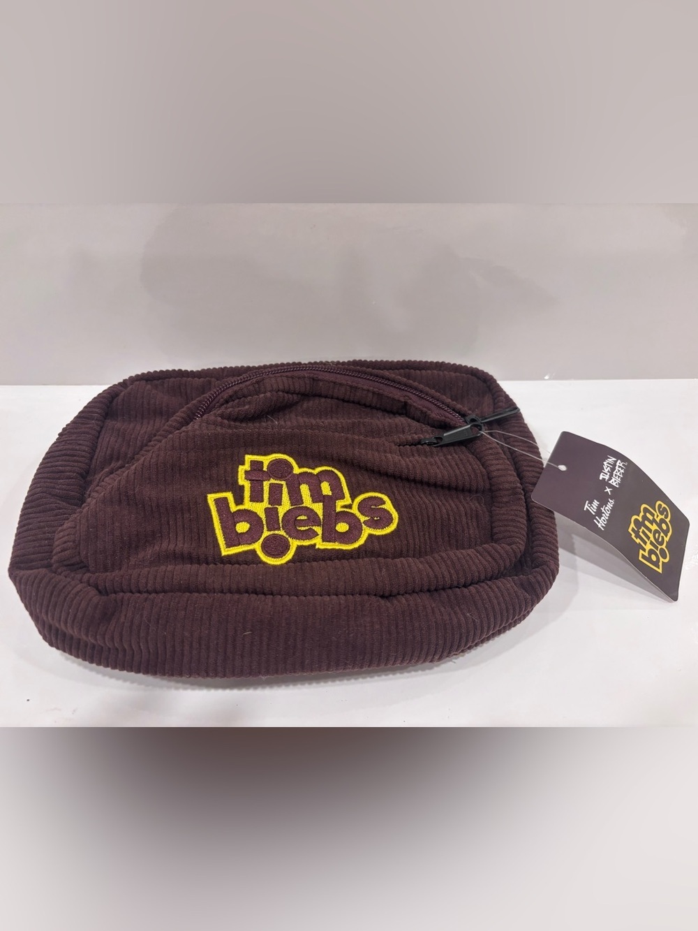 Tim Biebs x Justin Bieber Tim Hortons Brown Corduroy Crossbody Sling Bag NWT